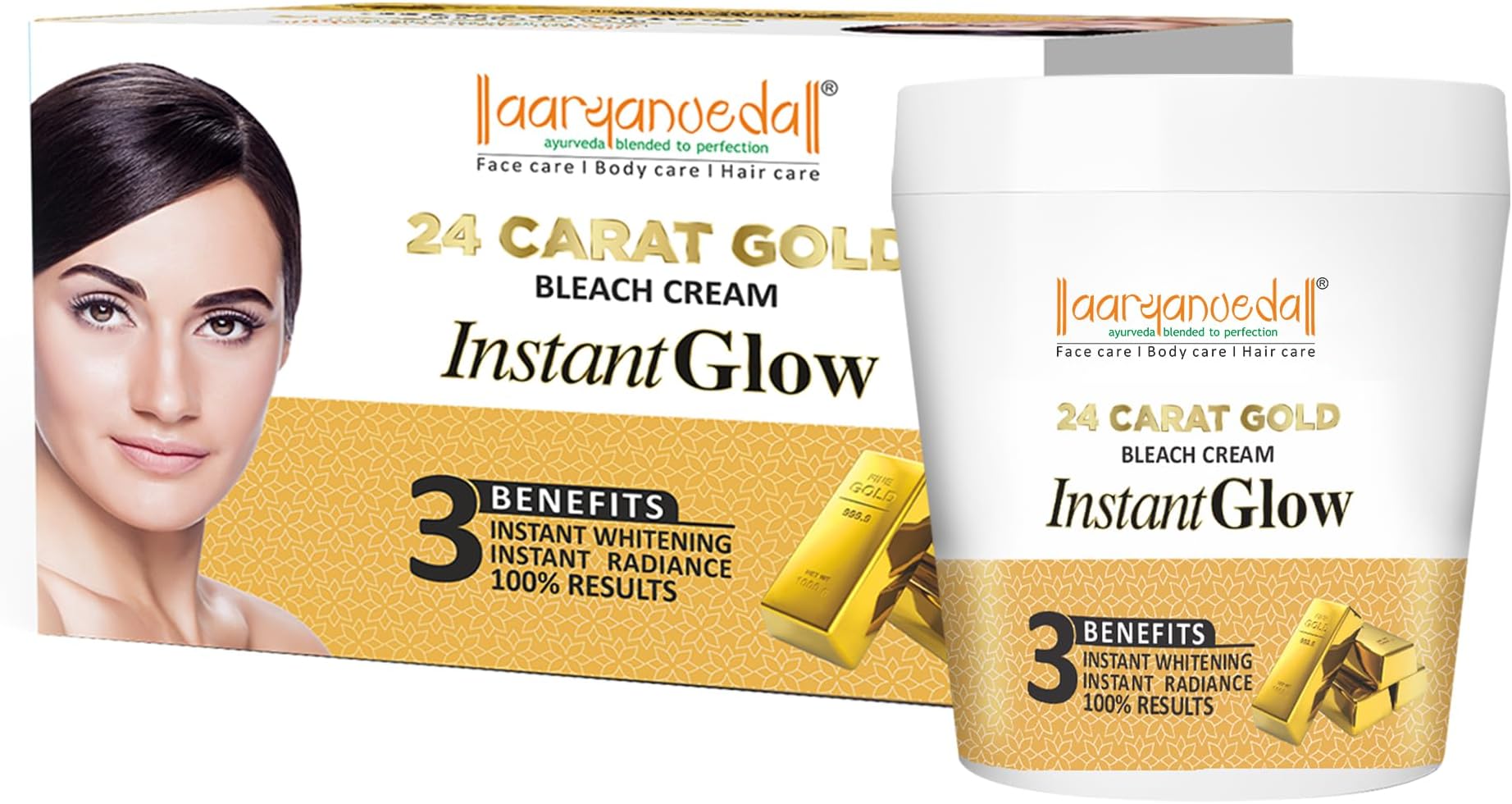 Aryanveda 24 Carat Gold Bleach Cream For All Skin Types, For Golden Glow & Reducing Blemishes, Removes Tan & Impurities, 250g