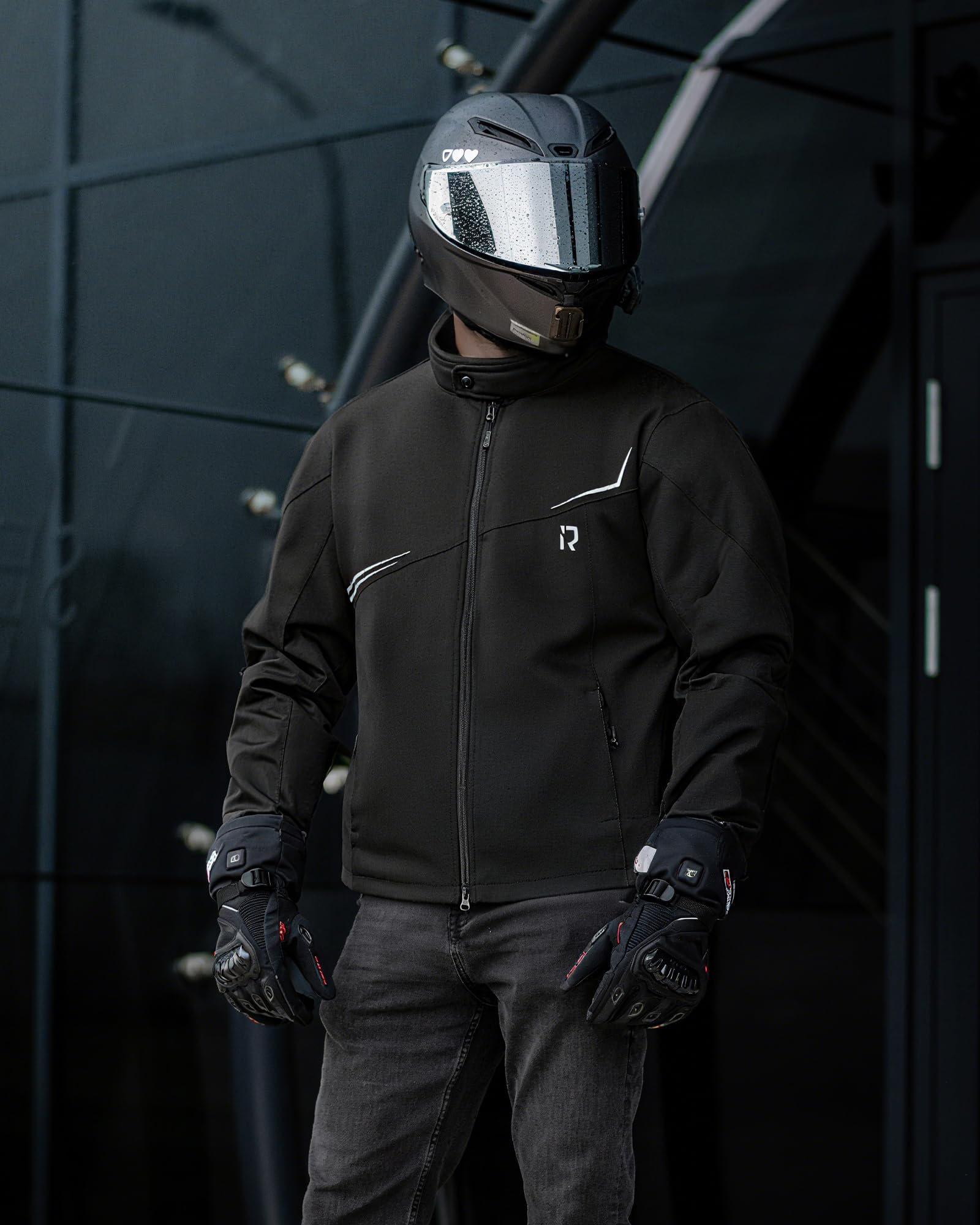 RIDEIRON Giacca Moto Uomo Inverno con Spalline e Gomitiere CE Equipaggiamento, Fodera Sfoderabile, antivento Protezione dal freddo Tutte le Stagionicon,Nero