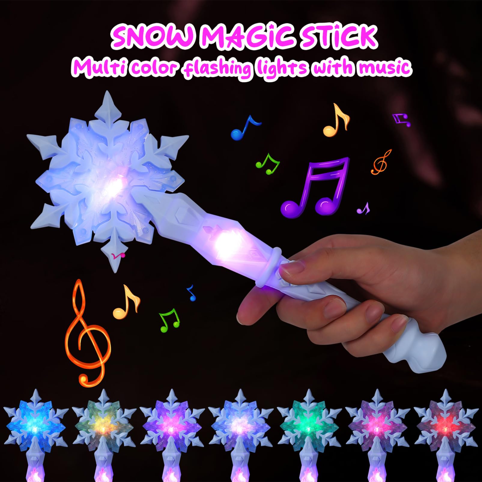 BESPORTBLE Bacchetta magica regalo per bambini con luce, musica e fiocchi di neve – bacchetta luminosa per ragazze 3-10 anni, bacchetta magica principessa per compleanno, cosplay e feste