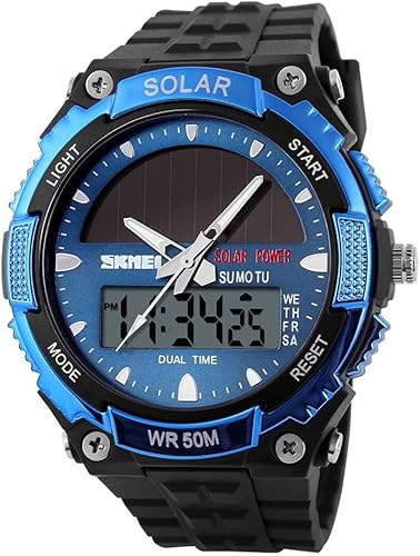 FANMIS Reloj de pulsera de cuarzo casual con energía solar para hombre, analógico, digital, multifuncional, negro, reloj deportivo