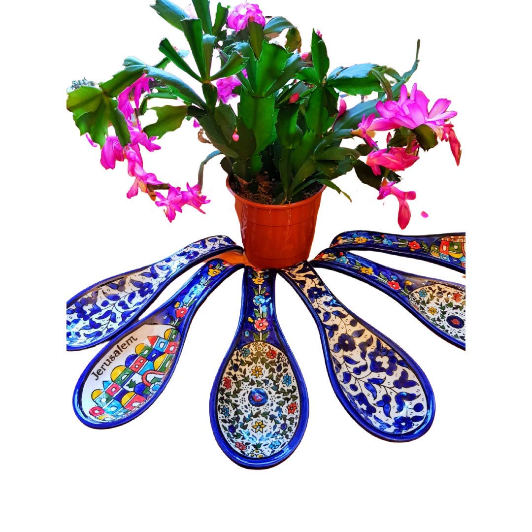 Mother's Gift Bluenoemi Armenian Ceramics Rest Spoon Blue Flowers Gift. Judaica gifts for the home. Blue ceramic.