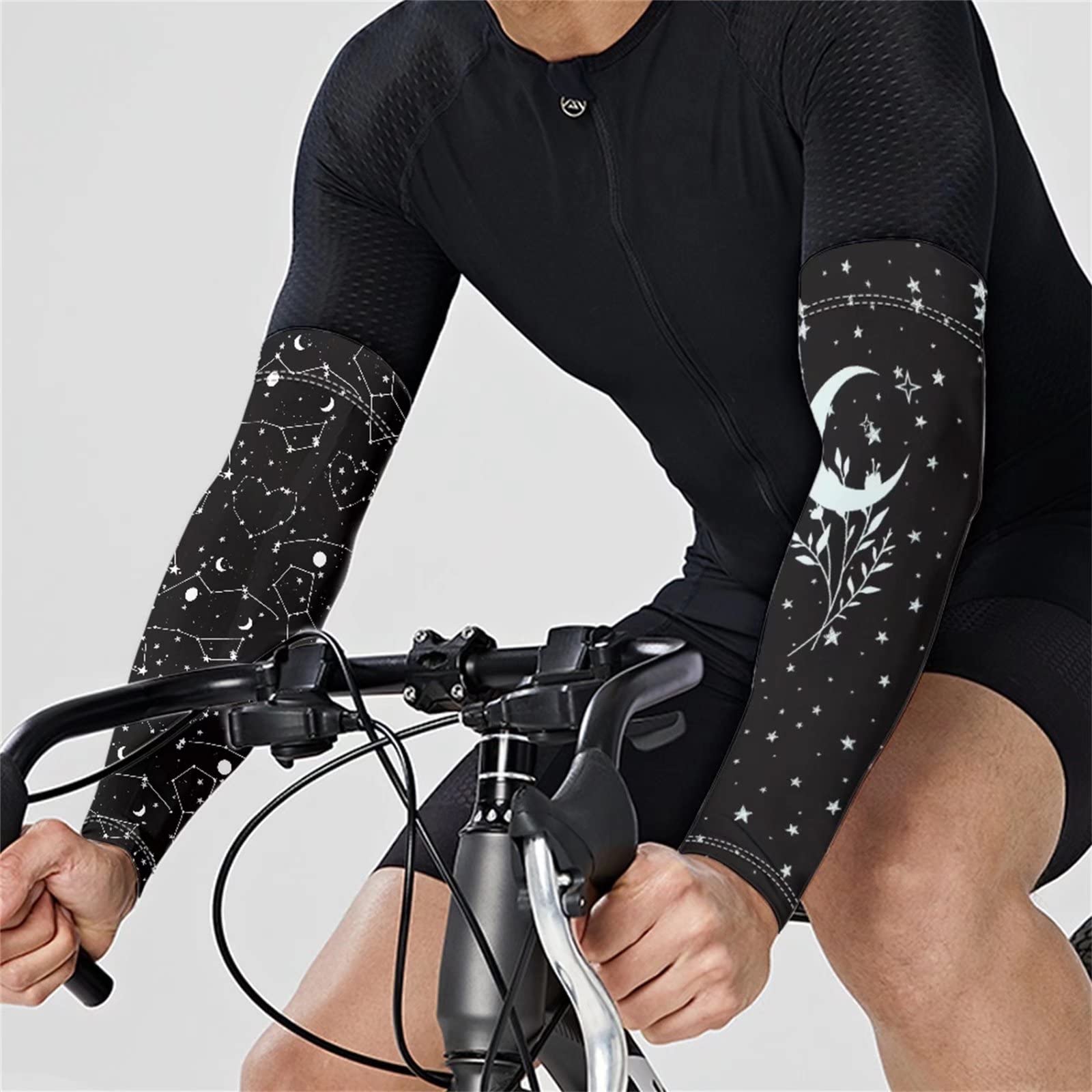 Xpyiqun 2 Pairs Moon Star Cooling Arm Sleeves UV Protection for Women Men Farmers House Gardening Sleeves Sun Sleeves Arm Cover Shields Youth Compression Sleeve Tattoo Cover for Camping Driving