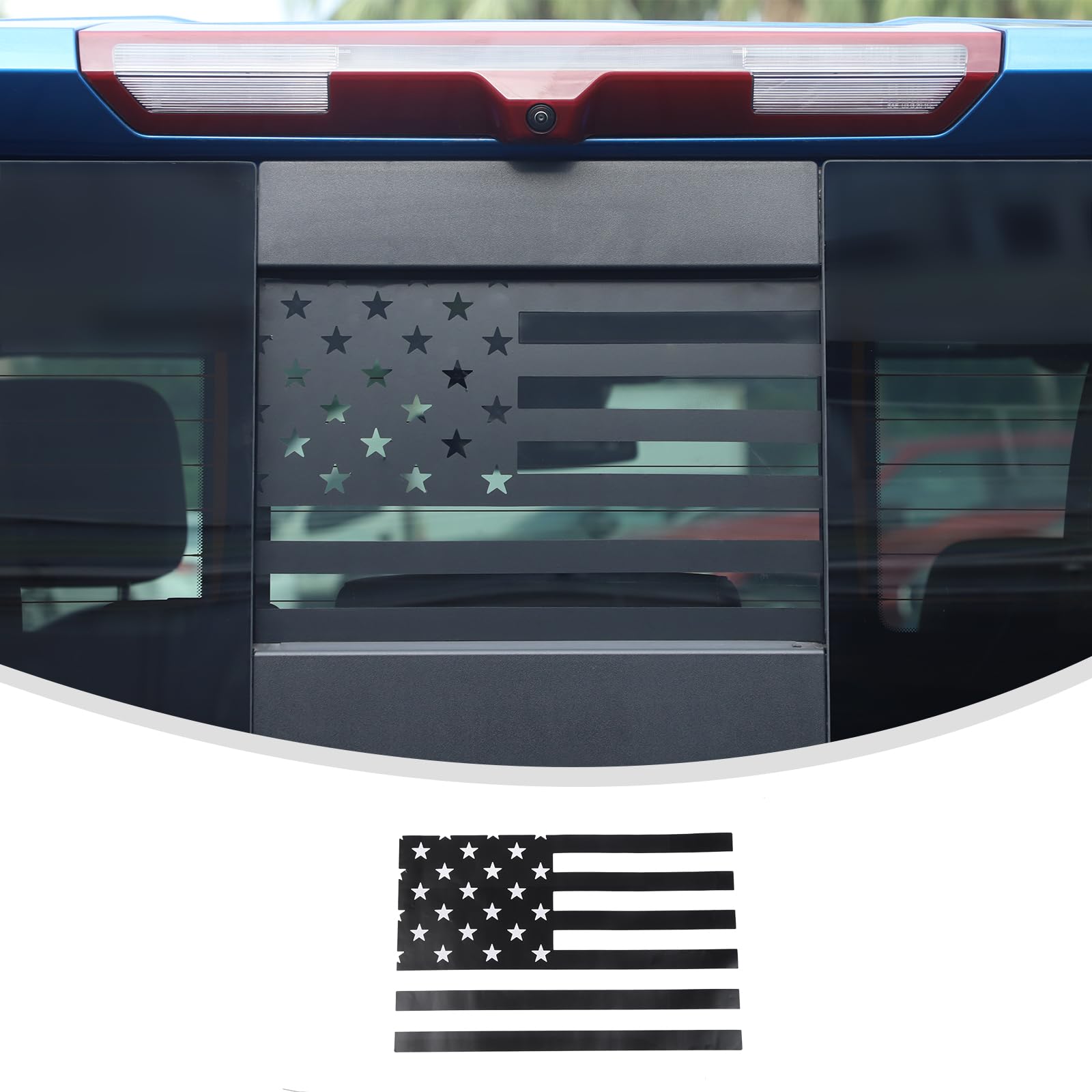 Compatible with Chevy Silverado and Gmc Sierra 1500/2500/3500 (2019-2022) Truck | Rear Middle Window American Flag Decals Sticker | Proudly Made in The US | Matte Black (Distressed