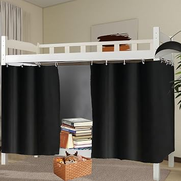 Blackout Bunk Bed Curtain Student Room Privacy Canopy 2 Panels Black