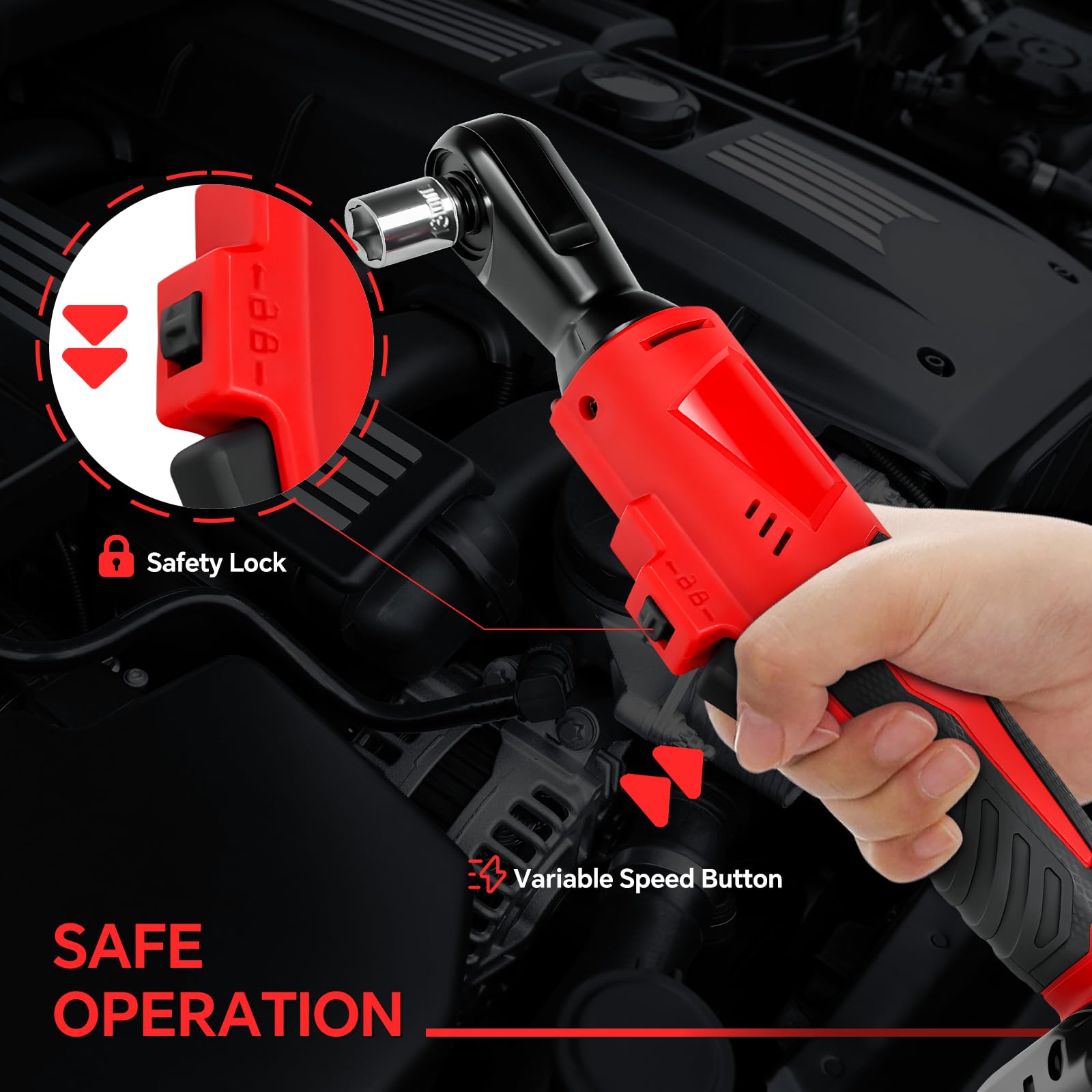 Akumulatorowy klucz grzechotkowy do akumulatora Milwaukee 18 V, bezszczotkowy zestaw narzędzi z grzechotką 1 cm, klucz grzechotkowy 42 stopy Lbs z adapterem 0,6 cm i gniazdami 6CS (bez baterii)