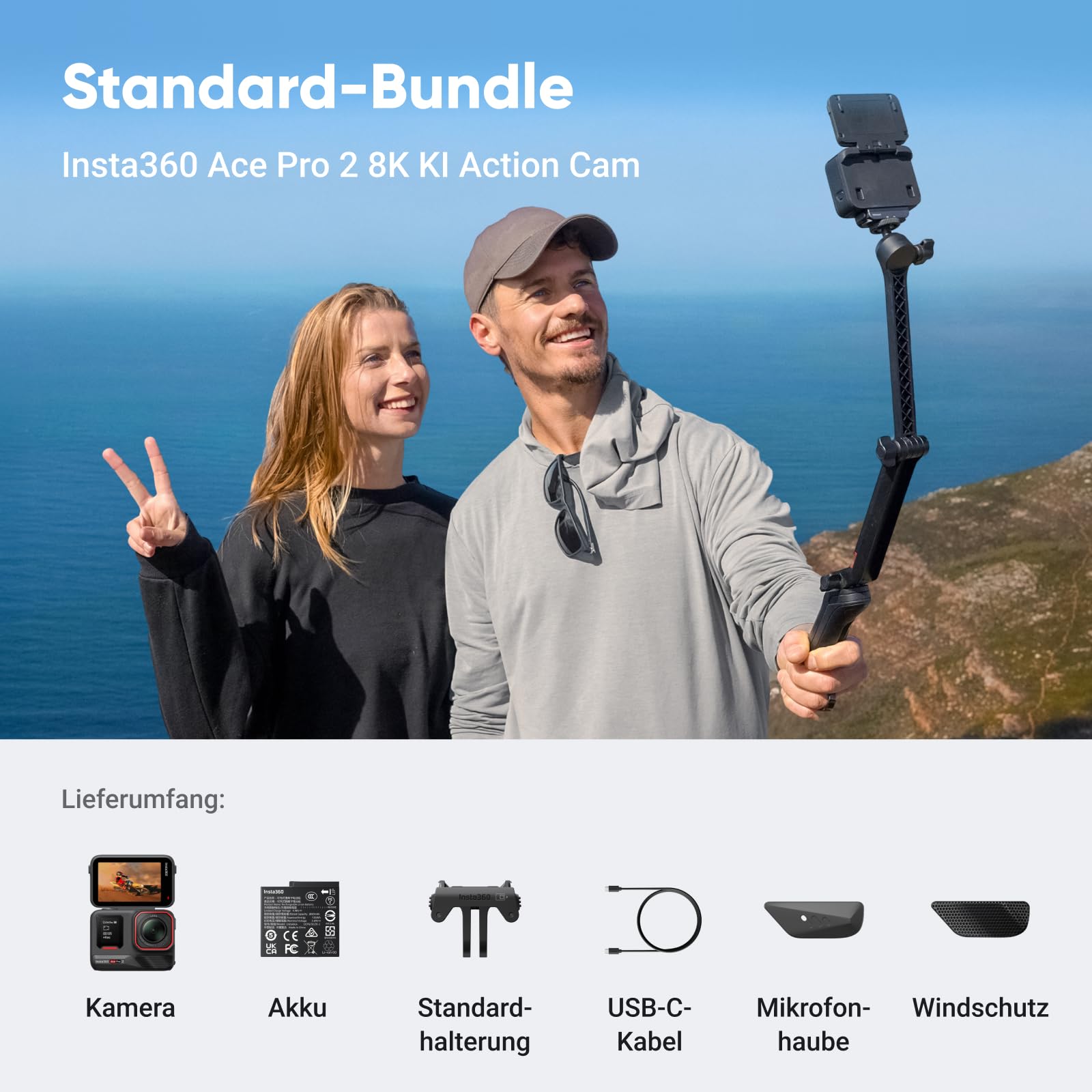 Insta360 Ace Pro 2-8K Action-Cam mit Leica Objektiv, 1/1,3" Sensor, Dual-KI-Chip, Flipscreen