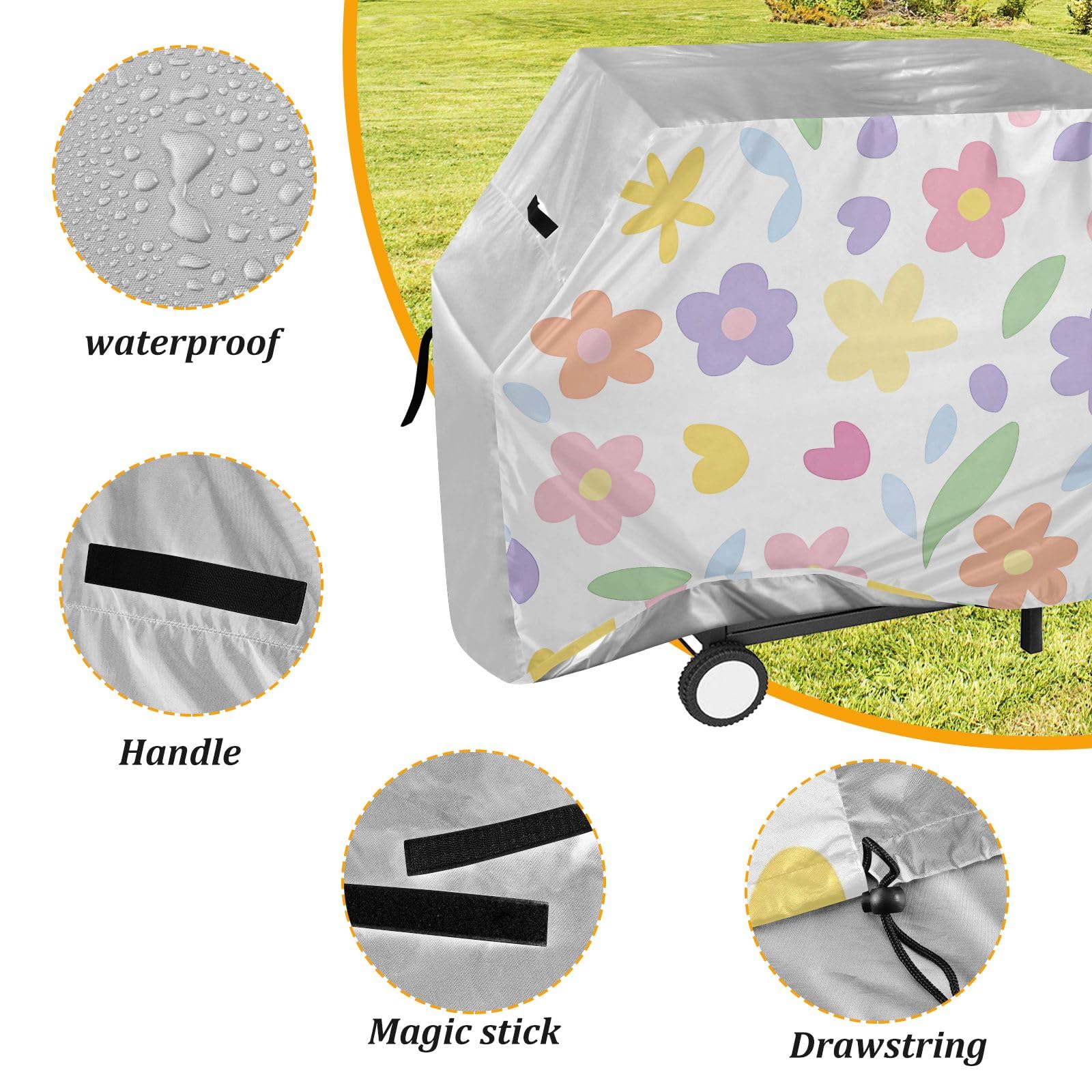 Funda para barbacoa con diseño de flores bonitas, impermeable, resistente, para exteriores