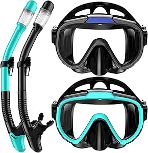 Schnorchelset Erwachsene, Taucherbrille Schnorcheln Set mit Panorama-Weitblick Tauchmaske, Anti-Leck Schnorchelmaske für Schnorcheln, Schwimmen und Tauchen