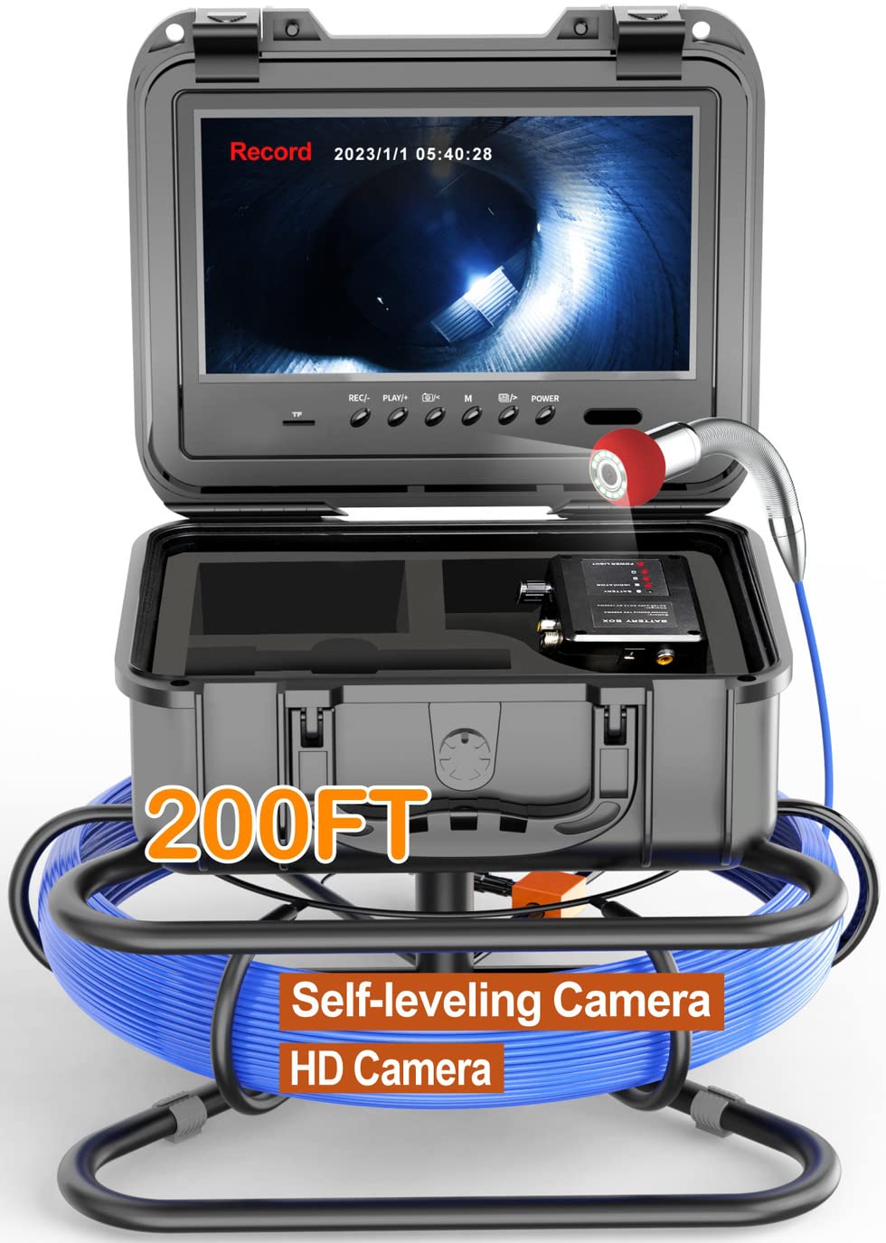Photo 1 of Self-Leveling Sewer Camera 200FT, Anysun 9" HD Screen Pipe Borescope Drain Inspection with 12pcs LED Light, DVR Recorder with 32GB Card, IP68 Waterproof Plumbing Cam, 7mm Cable with Depth Marker