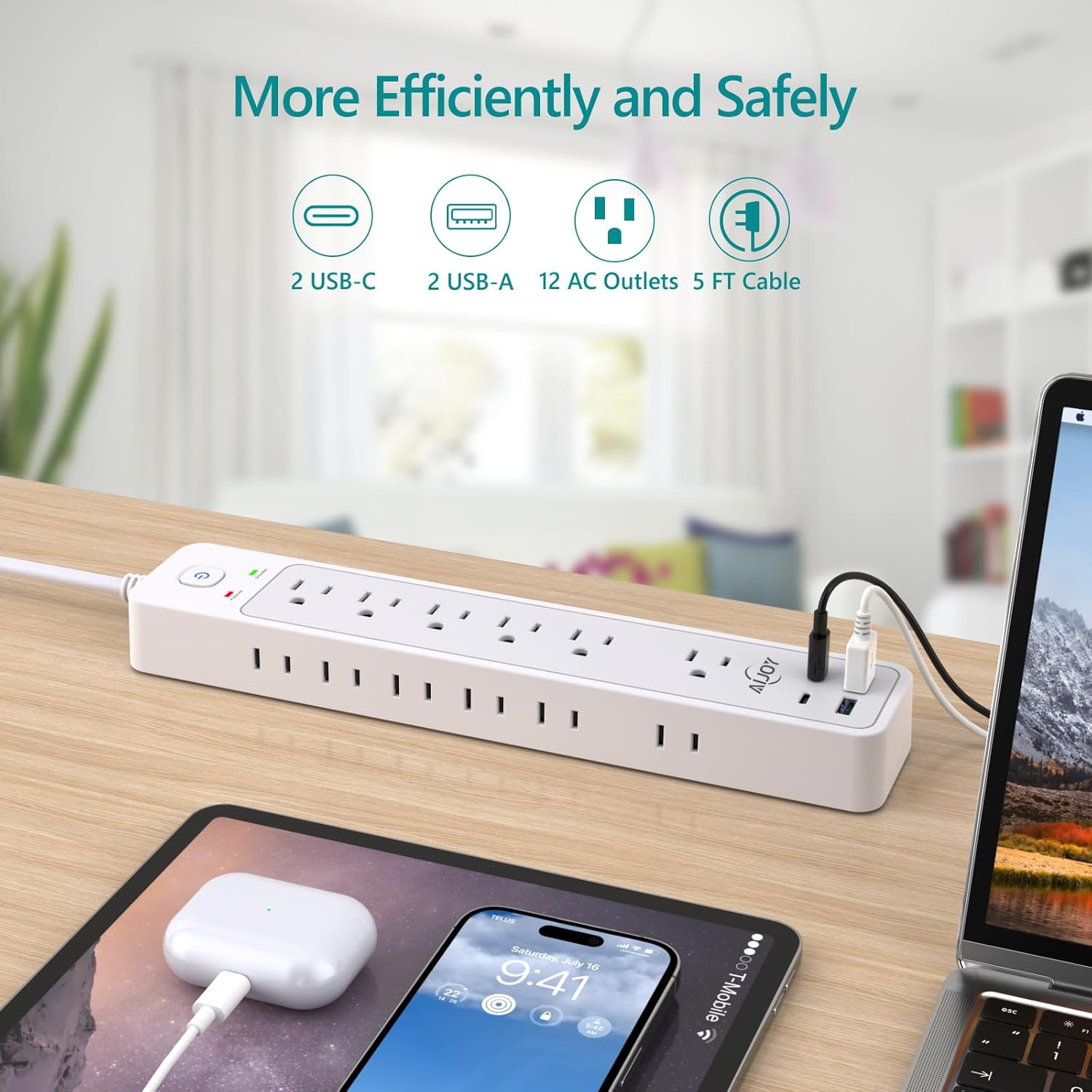 Multipresa Con Protezione Da Sovratensioni, 5 Schuko, 2 USB, 2RJ45 - Foto 2