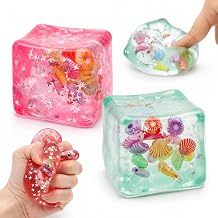 2 Pack Squishy Block Anti Stress Toys Block Balls | Translucent Sensory Block with Shells & Floating Stars, for Adult, Stress & Anxiety Relief Fidget Toys