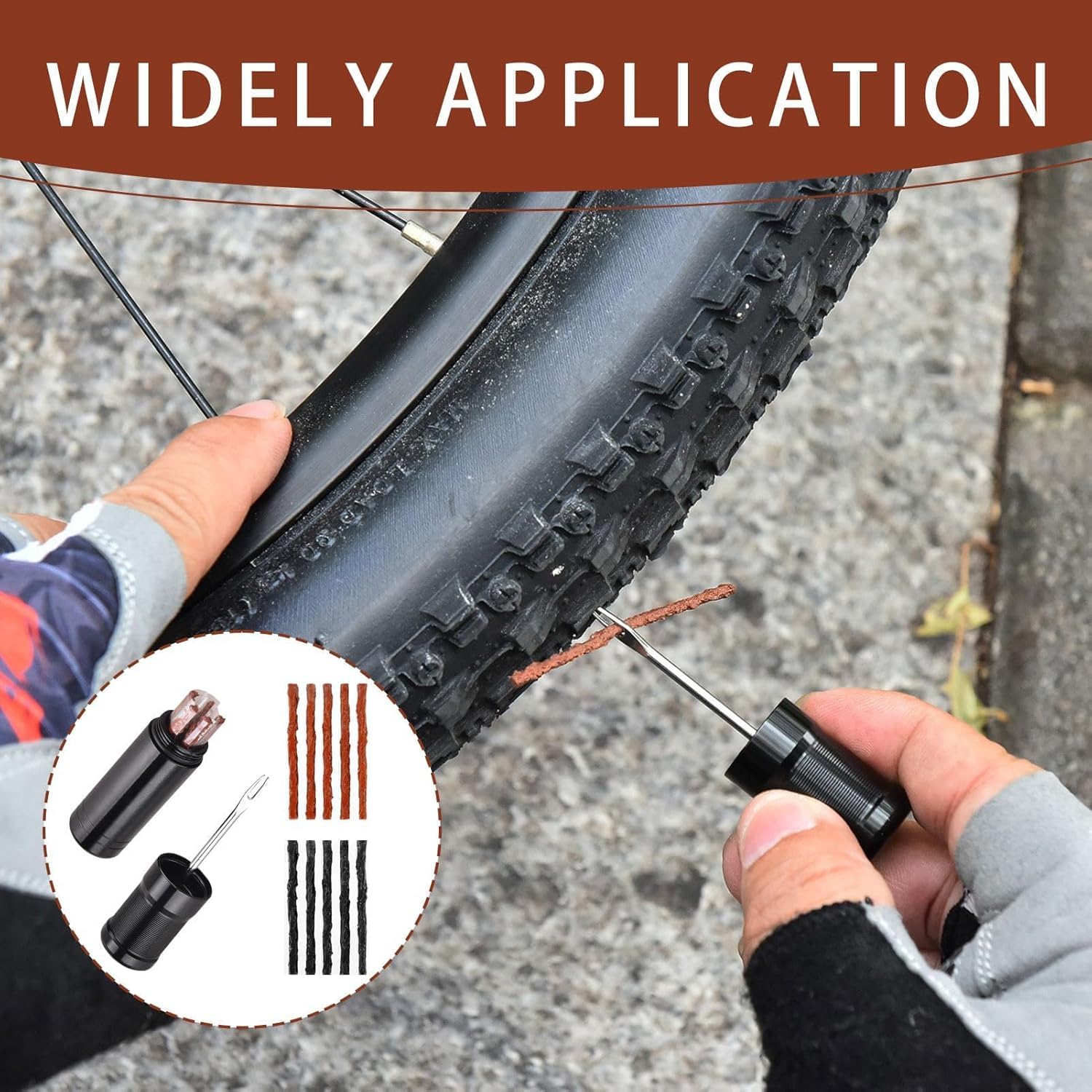 Tubeless MTB zestaw naprawczy do opon rowerowych, w zestawie 1 naprawa opon, widelec i 15 pasków klejących bezdętkowych, zestaw do naprawy opon wyścigowych, bezdętkowych, zestaw do naprawy opon w