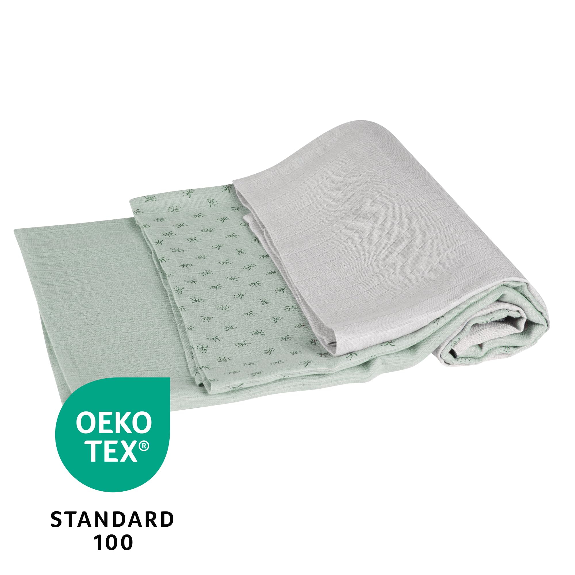 roba Set 3 Lenzuolini Bio Lil Planet - Mussola Cotone Biologico GOTS 80x80 cm Traspirante Idrorepellente Lavabile Verde