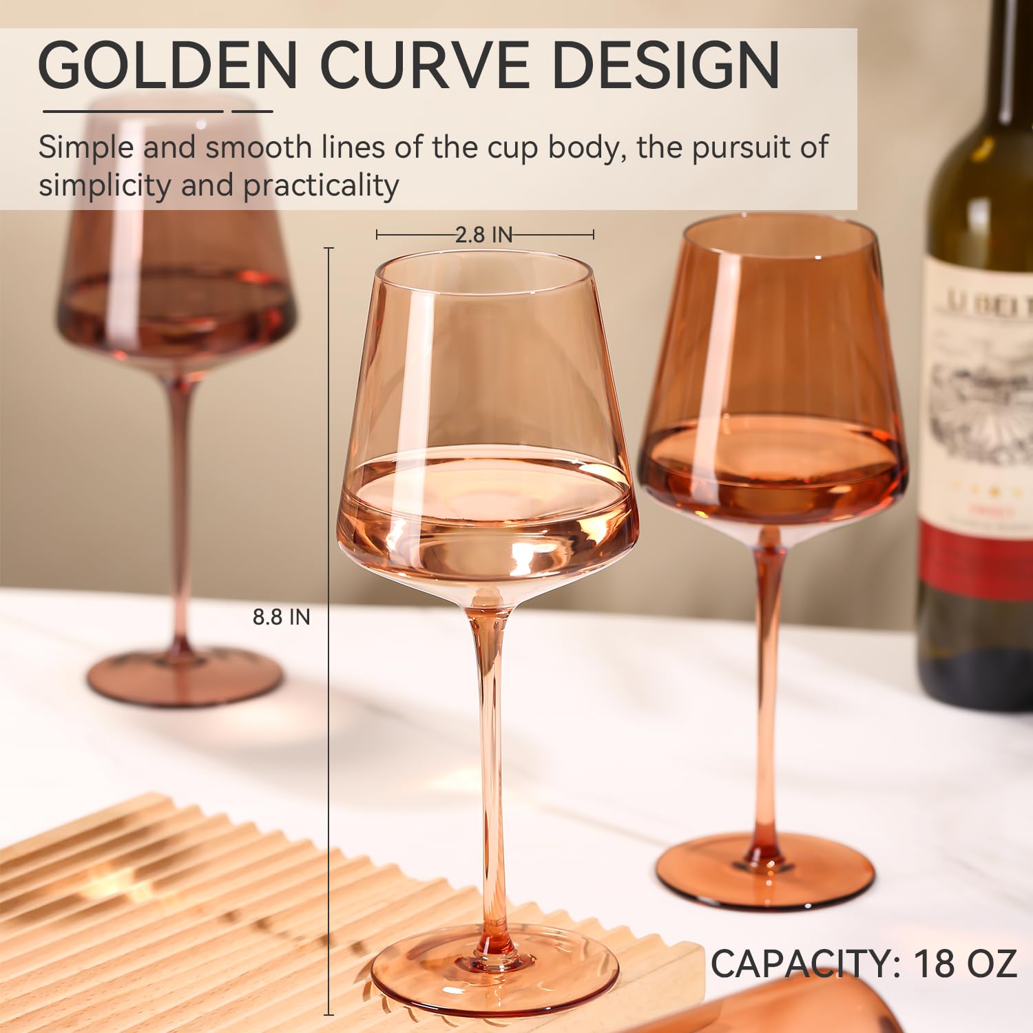 Venus - Juego de 6 copas de vino sopladas a mano, copas de vino de cristal ámbar, juego de copas de vino marrón para otoño, invierno, cena de vino