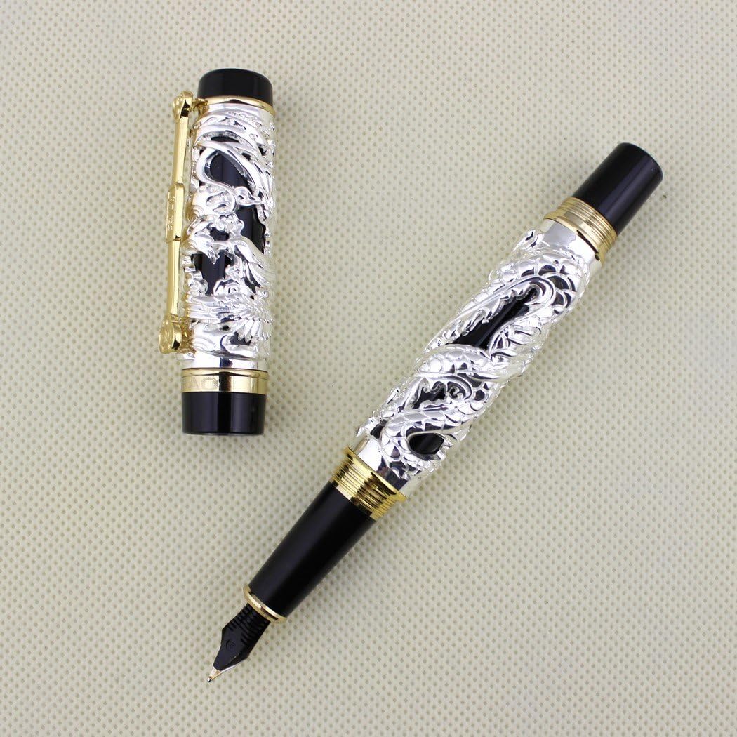 Gullor Advanced Fountain Pen Jinhao Chinese Dragon Bronze White with Black Heavy Gift Pen