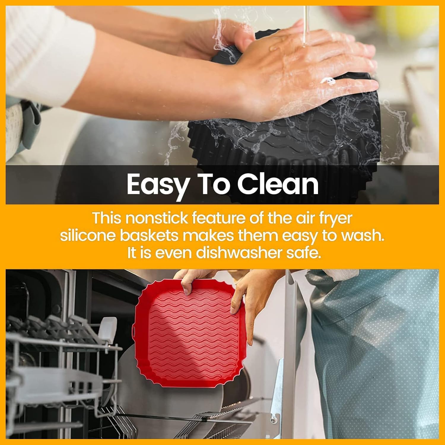 ZELKEY 2 PCS Air Fryer Liners I Square Silicone Basket Baking Tray I Pot with Ear Handles I Nonstick Reusable Heat Resistant I Multicolor (Square Liner, 8 INCH) — Amazon image 9
