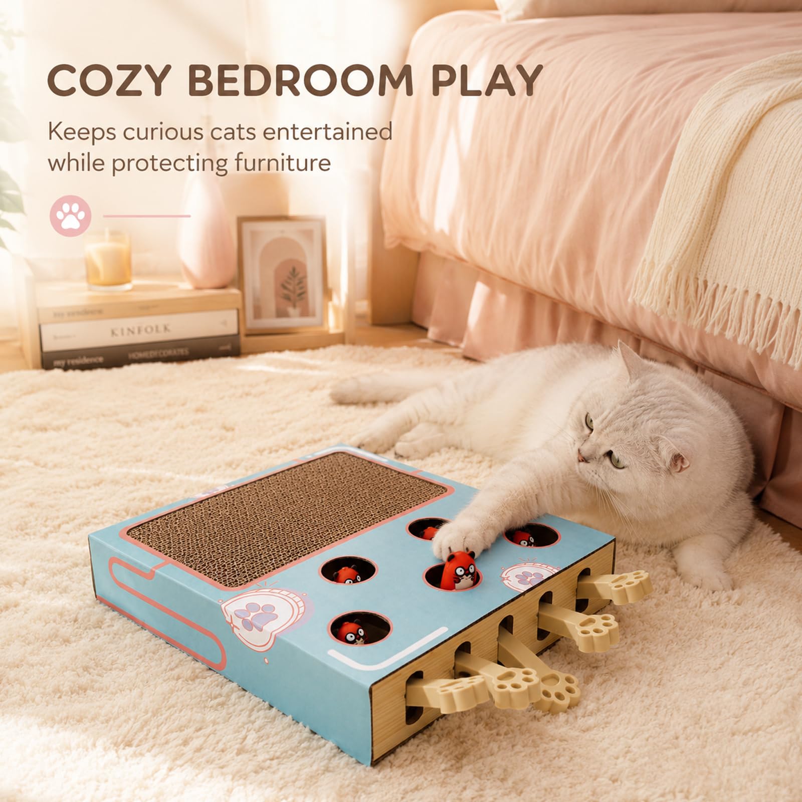 Whack-a-Mole Jouet interactif pour chat 3 en 1 - Planche à gratter et jouet intelligent d'intelligence interactif pour chat - Boîte de récupération de souris interactive contre l'ennui, le stress et