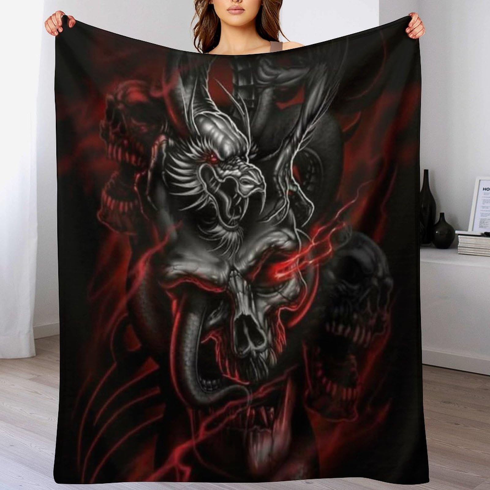 Couverture polaire douce squelette gothique contre le froid grand format lit