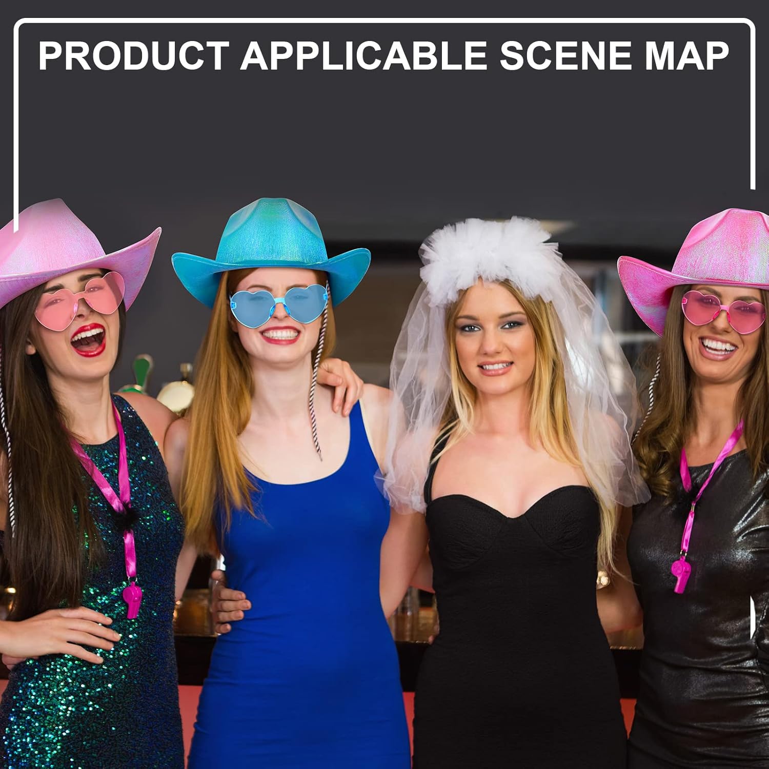 Haysandy 12 Pcs Holographic Space Hat with Rimless Sunglasses Neon Sparkly Hat and Heart Sunglasses for Women - Image 6