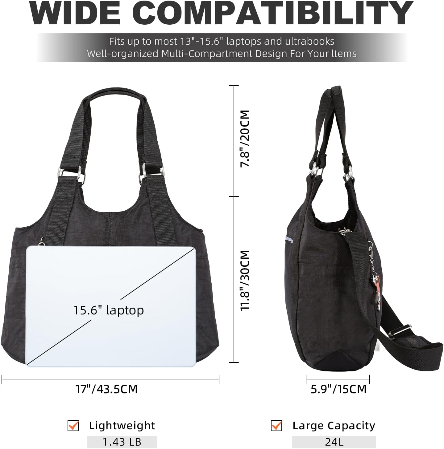 ANEW Tote Bag for Women, Foldable Tote Bag With Zipper Travel Nylon Purse and Handbags Tote Purse Crossbody Bag