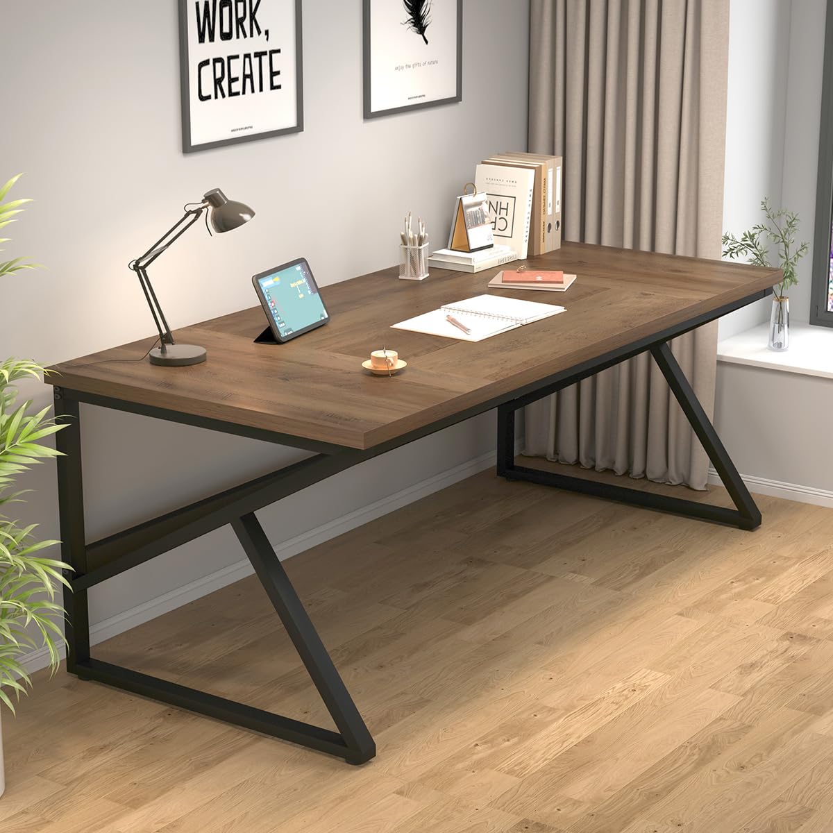 HSH Schreibtisch 180 cm Langer Computertisch Tisch Großer Homeoffice PC Tish Für 2 Personen Industriell Holz und Metall Executive Arbeit Schreib Studien Gaming Tisch Schreibtische Rustikale Eiche