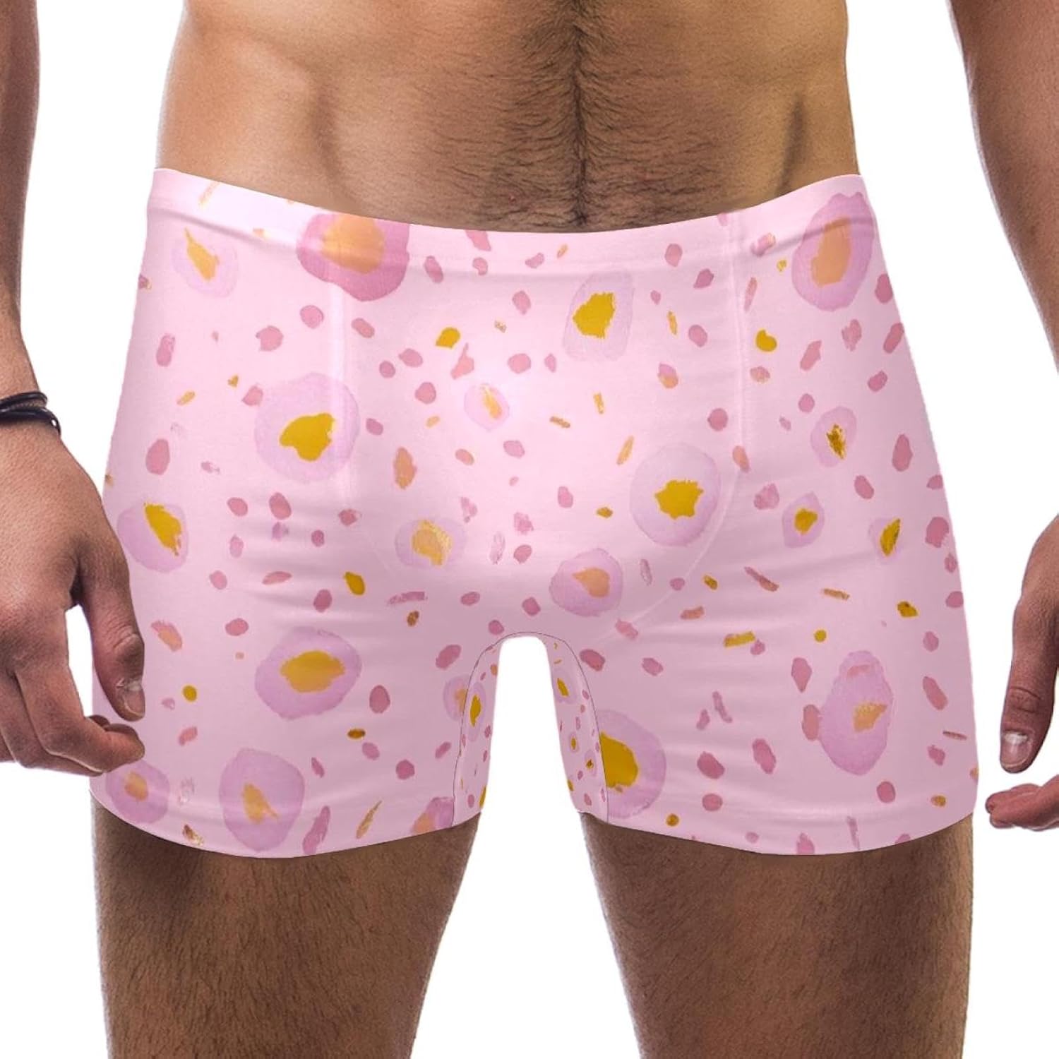Mens Art Leopard Print-1996 Swim Trunks Elastic Waistband Short Mens Bathing Suit, S,