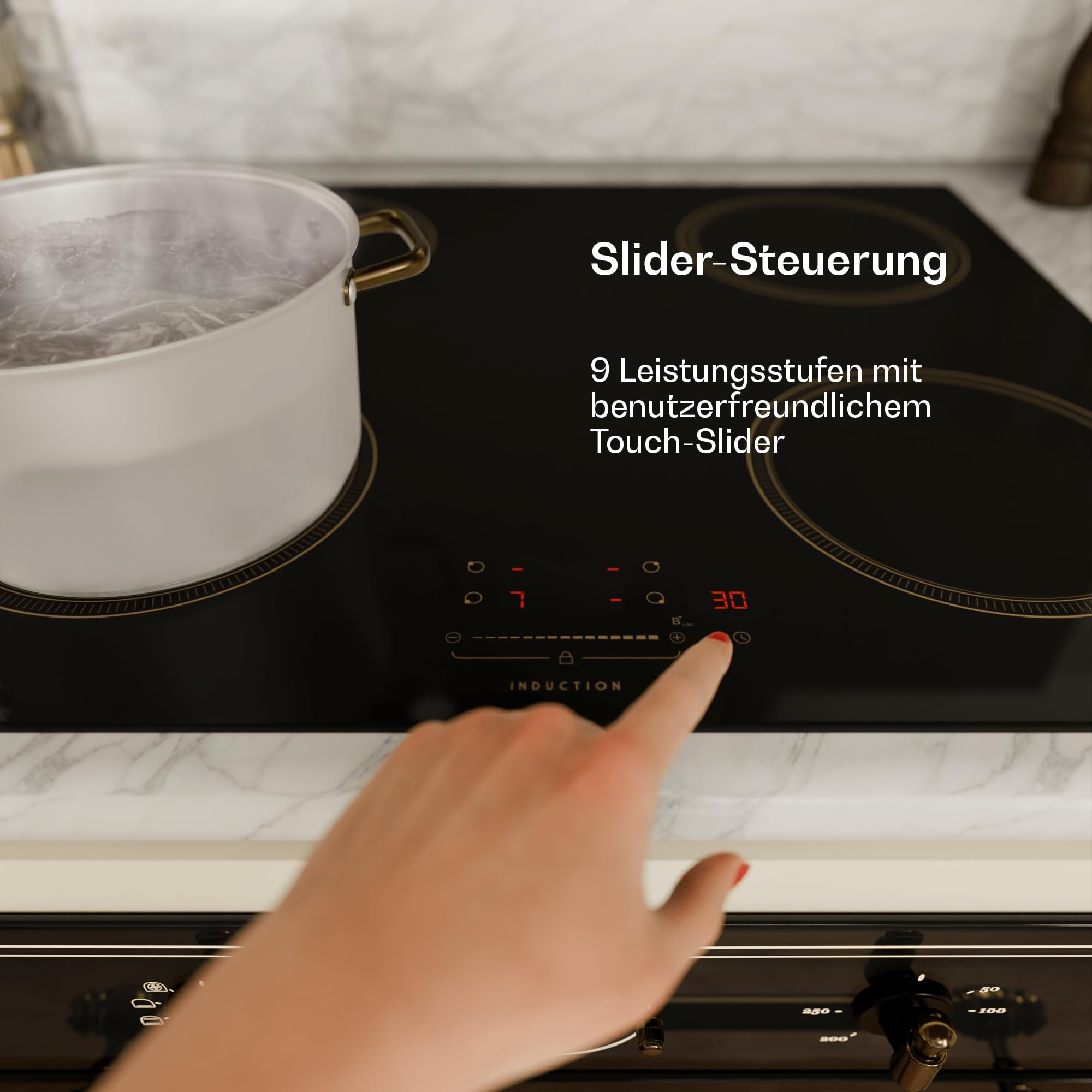 Klarstein Victoria Induktionskochfeld – 4-Zonen-Einbau-Induktionskochfeld, 7.000 W Mit Boostern, Schieberegler Und Timer, Kindersicherung, Schwarz, 59-cm-Design