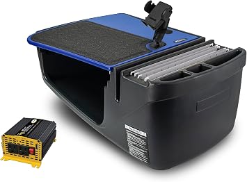 AutoExec Efficiency GripMaster Car Desk for Your Vehicle Workstation and Mobile Office, Blue, with 400 watt Power Inverter and Phone Mount
