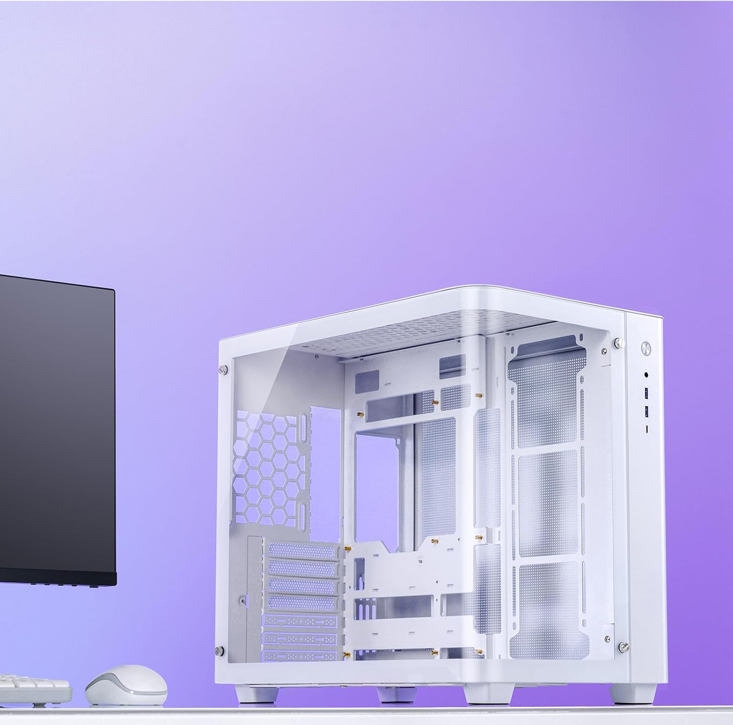 JONSBO TK-3 White One-Piece Curved Glass ATX Mid Tower Pc Case, One-Piece Curved Glass, Support BTF MB/Dual 360 AIO/ATX PSU/40Series GPU, with 10 Fan Positions, 270 Degree Side View Display,White - 8