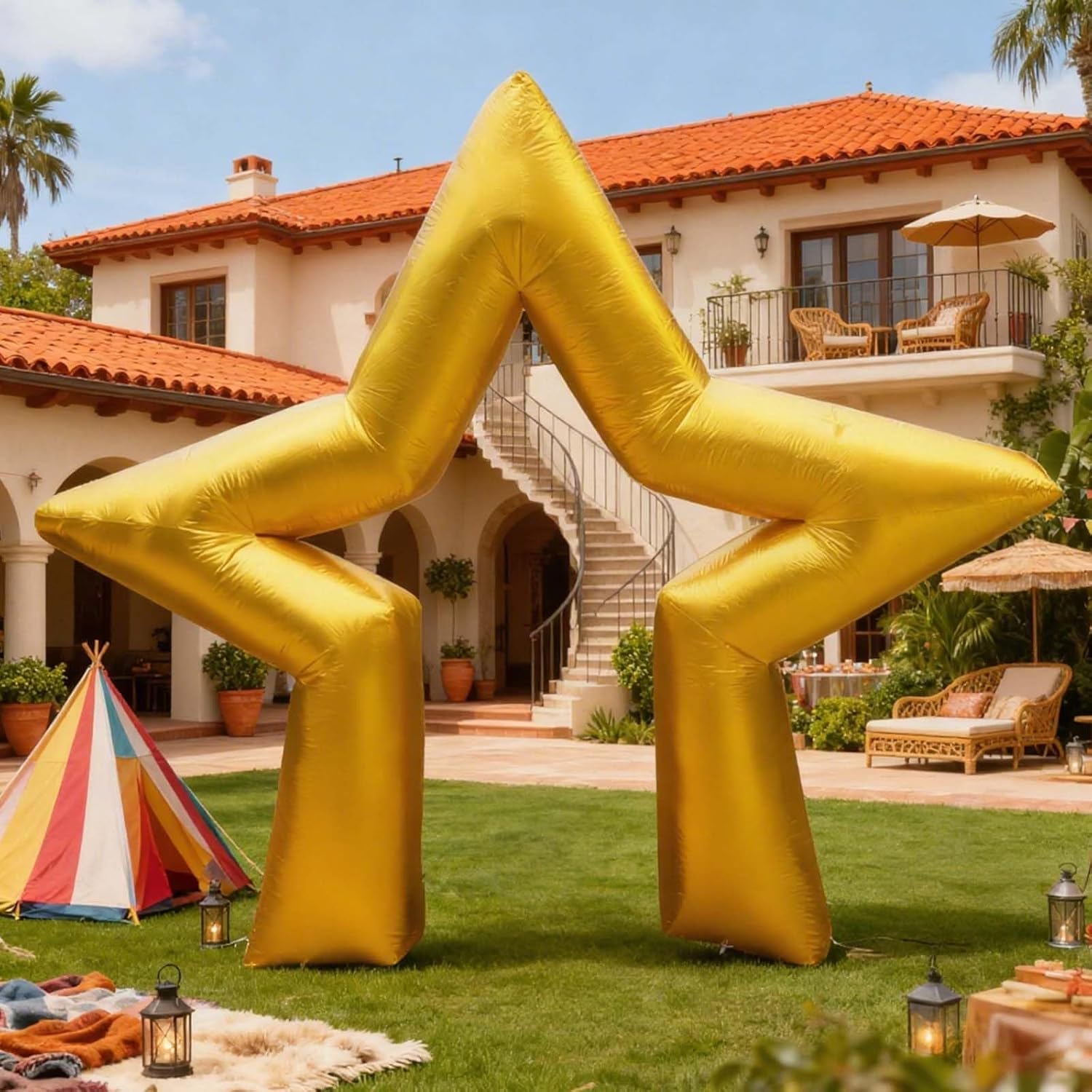 10Ft Christmas Inflatable Star Arch, Movie Night Activity Decorations Golden Star Opening Yards Decors,Apply to Xmas Carnival Birthday Parties Holiday Family Gathering Thanksgiving Day New Year