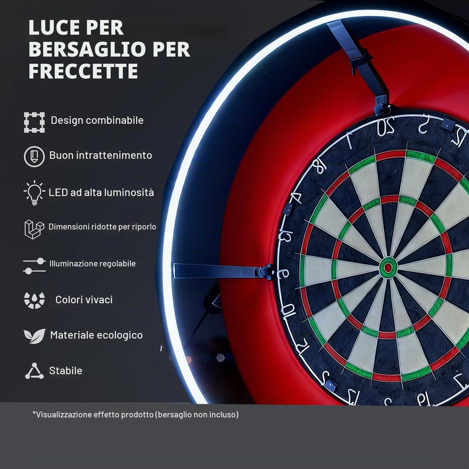 Luce a LED per Bersaglio，Lampada per Freccette,Sistema di Illuminazione a LED per Bersaglio per Freccette in Acciaio, si Adatta in Modo Sicuro a Tutte le Freccette, Facile da Installare
