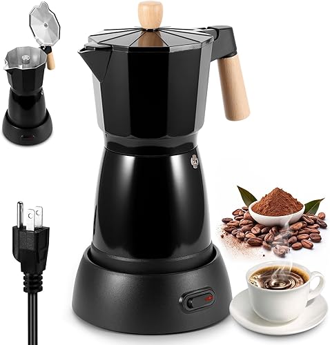 Cafetera eléctrica de café expreso  Cafetera eléctrica de 6 tazas de 10.1 fl oz, cafetera eléctrica de aluminio portátil, cafetera italiana con base