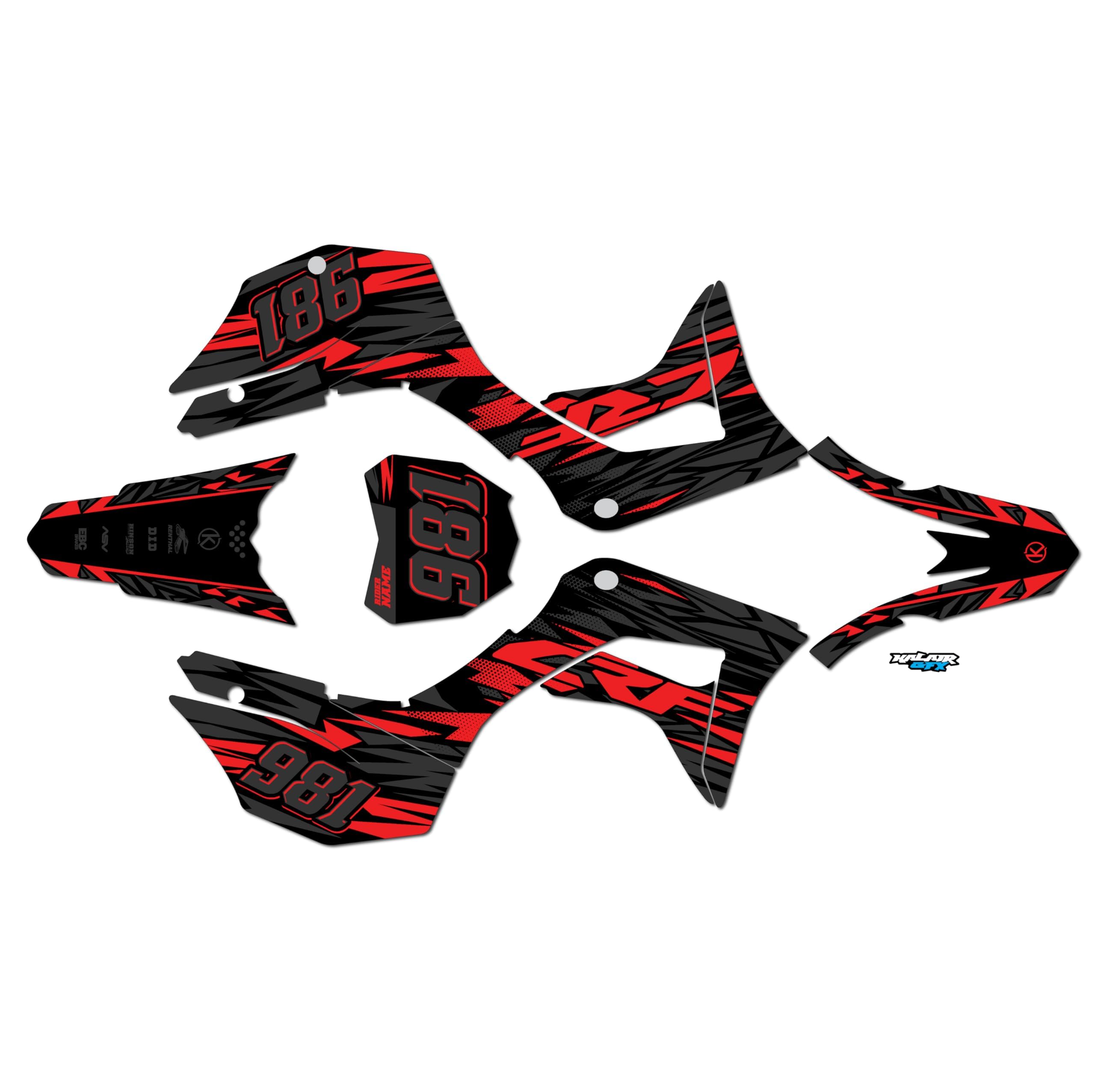 Kalair GFX Graphics Kit for Honda CRF 125F (2019-2024) Twitch Series Red 09 Mil - Dirt bike Custom Racing Graphics Decals Stickers Kit, no-plastics
