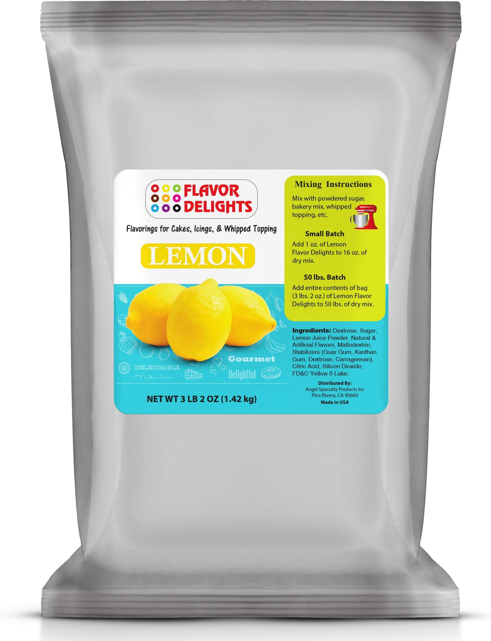 Flavor Delights by Angel Specialty Products: Flavored Powder Bakery Mix > Passion Fruit, Pistachio, Pumpkin Pie, Blueberry, Lemon, Coconut, Strawberry (Lemon, 3.12 Pound Bag)
