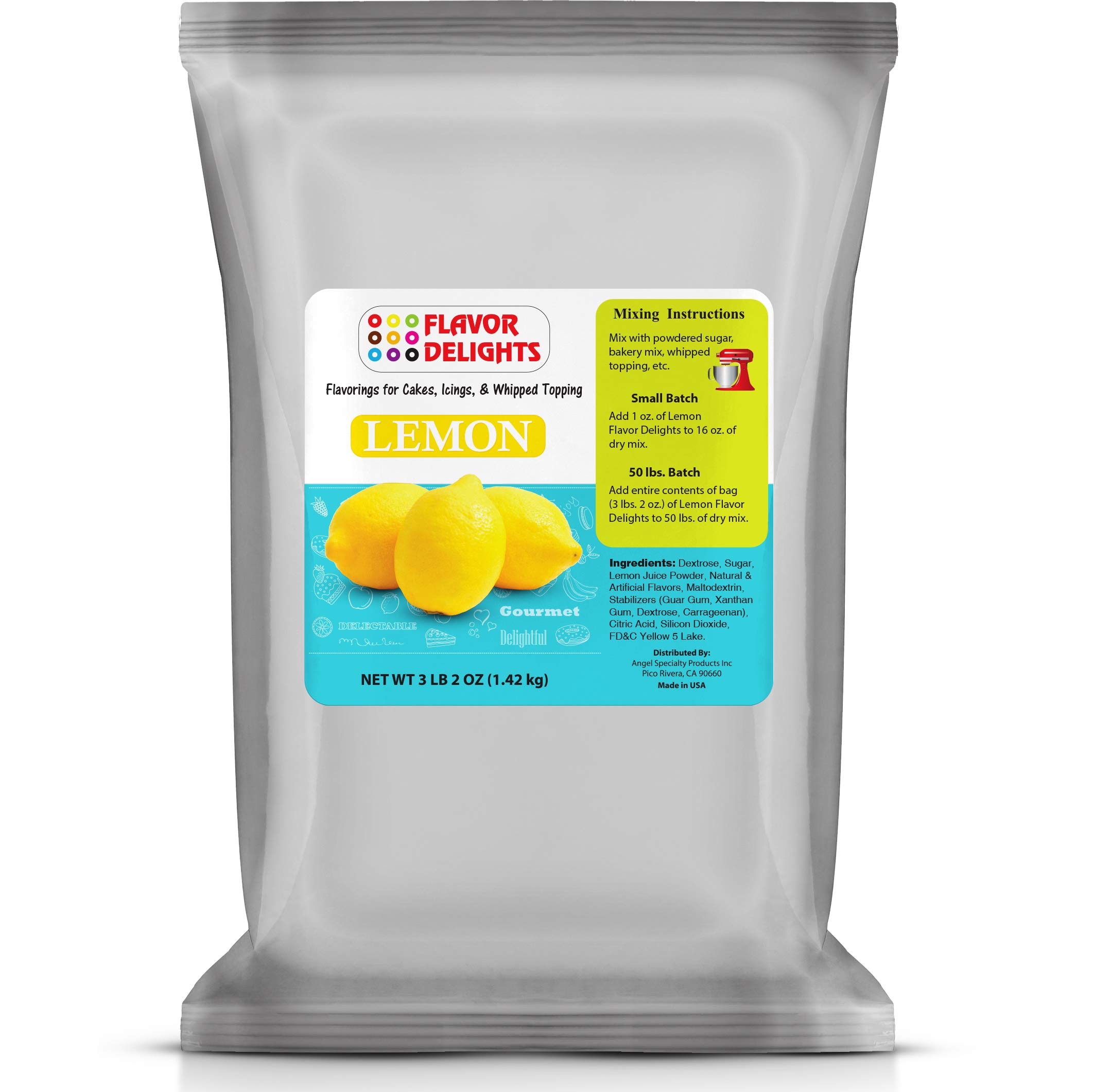 Flavor Delights by Angel Specialty Products: Flavored Powder Bakery Mix > Passion Fruit, Pistachio, Pumpkin Pie, Blueberry, Lemon, Coconut, Strawberry (Lemon, 3.12 Pound Bag)