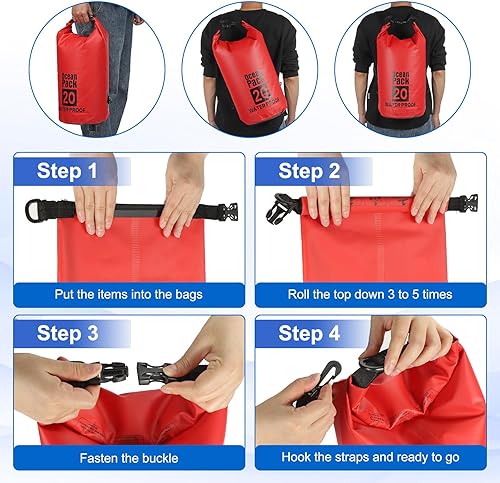 Miniatura 5 de Bolsa seca impermeable, 30L para mujeres y hombres, bolsas a prueba de agua, mochila flotante ligera de almacenamiento en seco con silbato para
