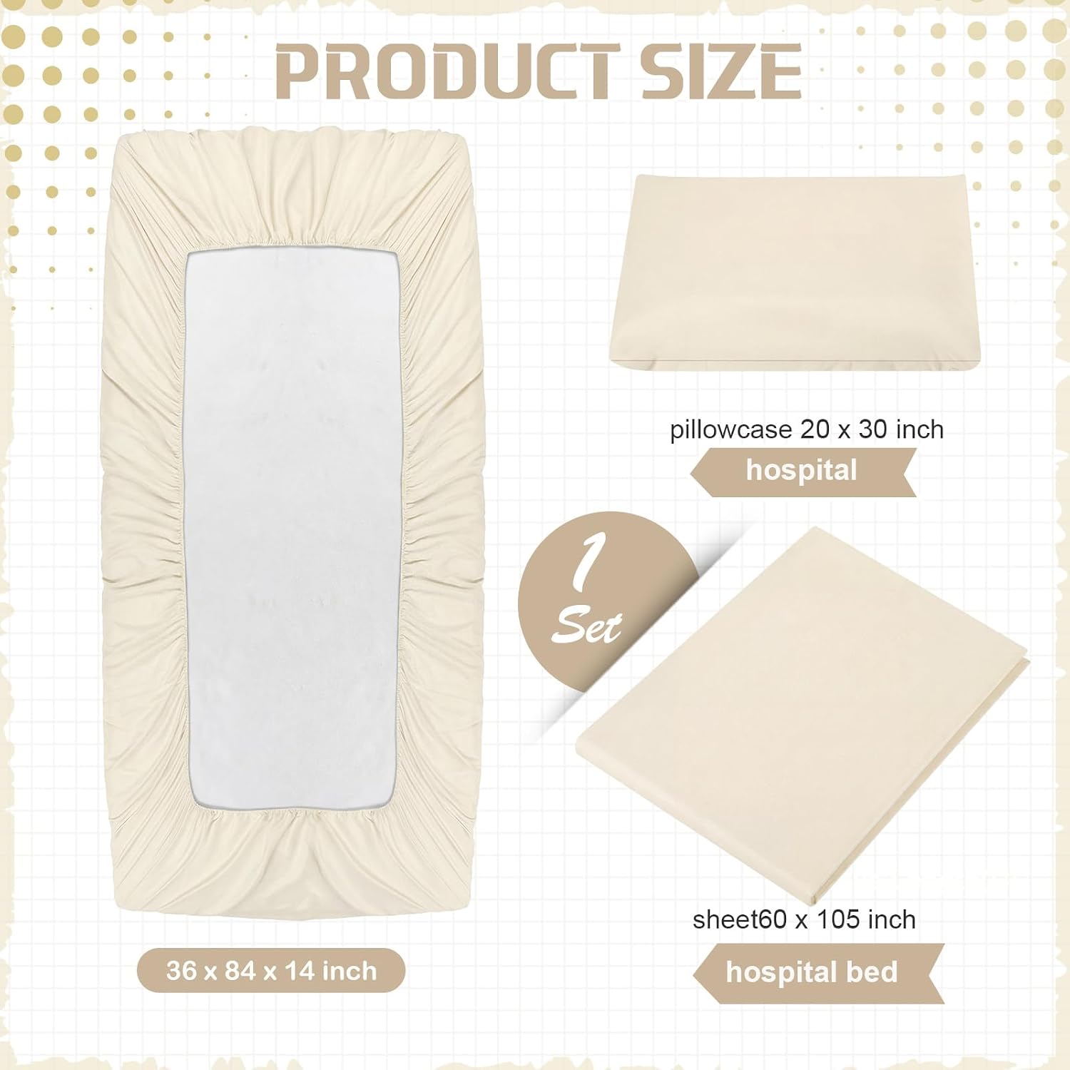 Moukeren 3 Pcs Hospital Bed Sheets Set Deep Pocket Fitted Sheet 36 with Elastic All Around Easy Care Knitted Jersey for Home/Nursing Home (Ivory)