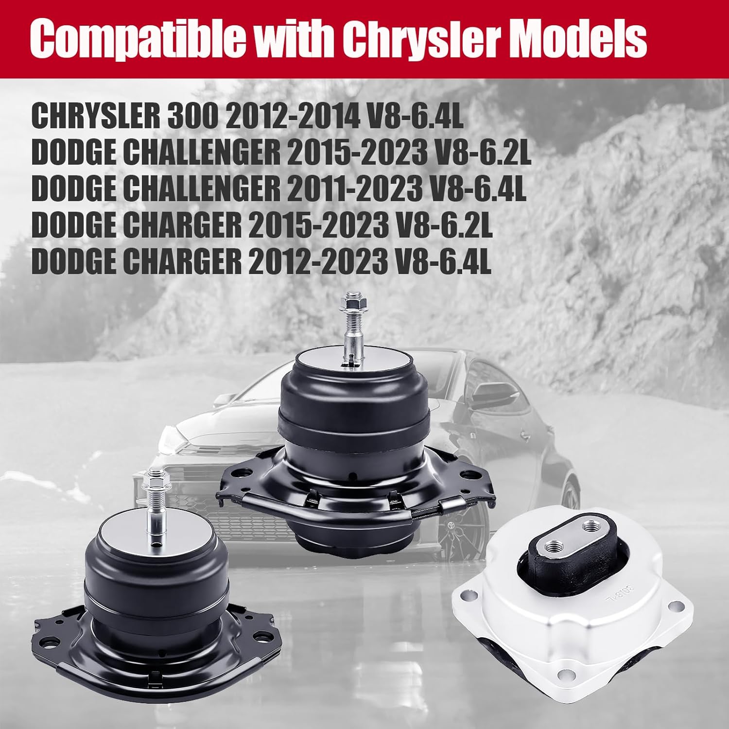 Engine Motor & Transmission Mount Set 3PCS Compatible with (2012-2014 Chrysler 300 with 6.2L or 6.4L V8 Engines)