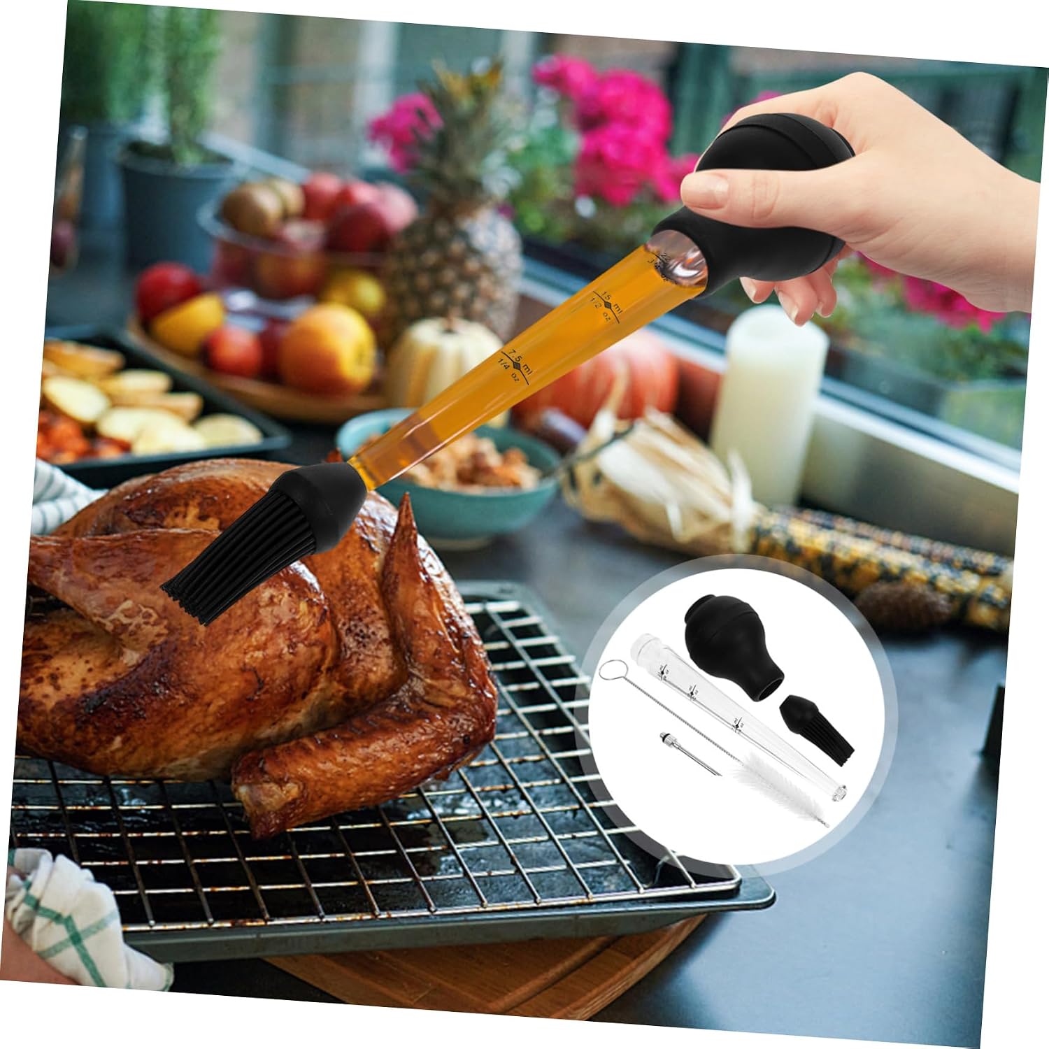 Cooking Injector Grilled Meat Injector Brush Seasoning Tube Easy to Use Stainless Steel Needle Silicone Material