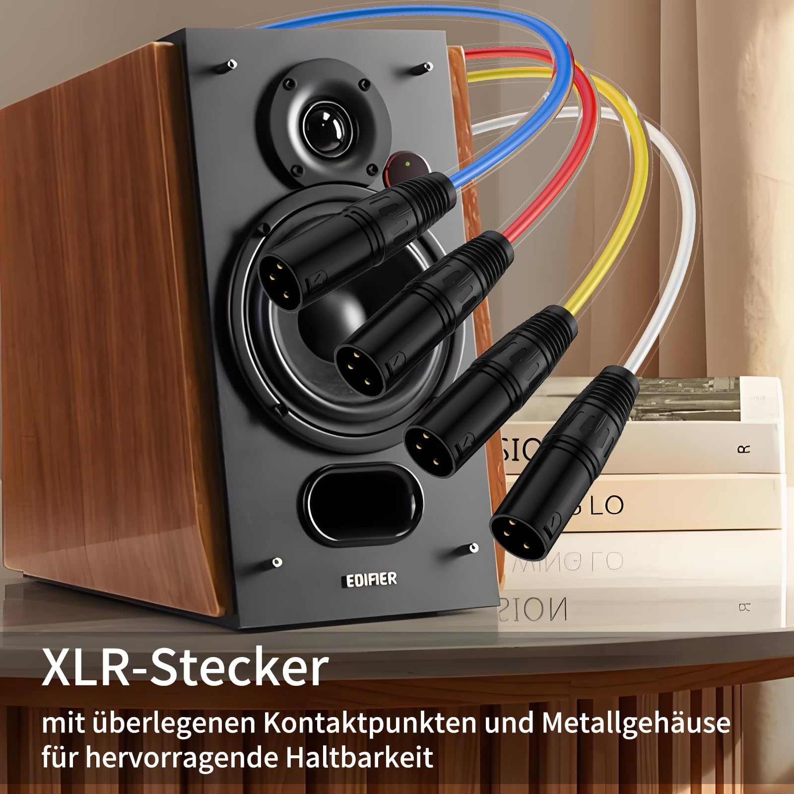 Cable profesional XLR de 4 canales con código de color, cobre OFC, para divisor de micrófono, mezcladores de DJ, sistemas IEM (200 cm)