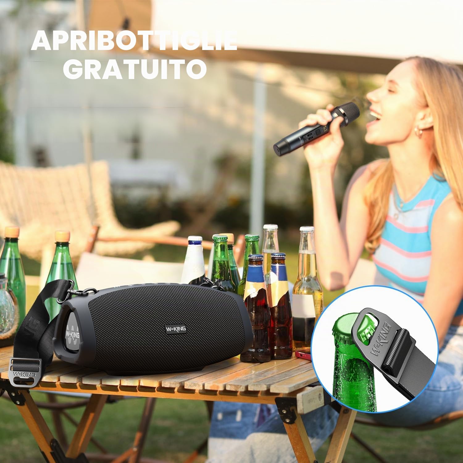 W-KING 120W PICCO 70W Cassa Bluetooth Altoparlante Potente Portatile Grande con Wireless Microfono, IPX6 Impermeabile per Esterni,Cinghia/Grande Basso/Accumulatore Di Energia/DSP/Audio/Sche TF/EQ/Apri