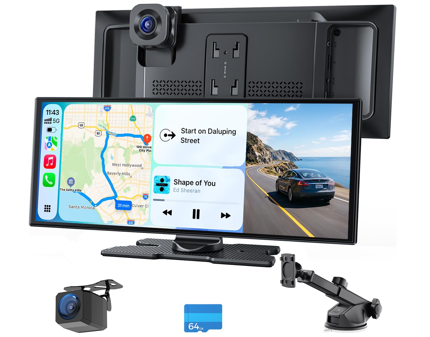 Avylet Écran 10,25" CarPlay & Android Auto, Détection AI BSD arrière | Dashcam 4K avant & HD 64Go, 1920x720P, 60FPS, Mirror Link, GPS, Navigation, Commande vocale, Bluetooth, AUX/FM