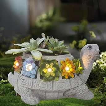 GUCHO Solar Garden Outdoor Statues Turtle with 5 Led Lights Not Include Real Succulent,Lawn Decor Tortoise Statue for Patio, Balcony,Yard,Garden Decorations,Unique Gifts for Women Men
