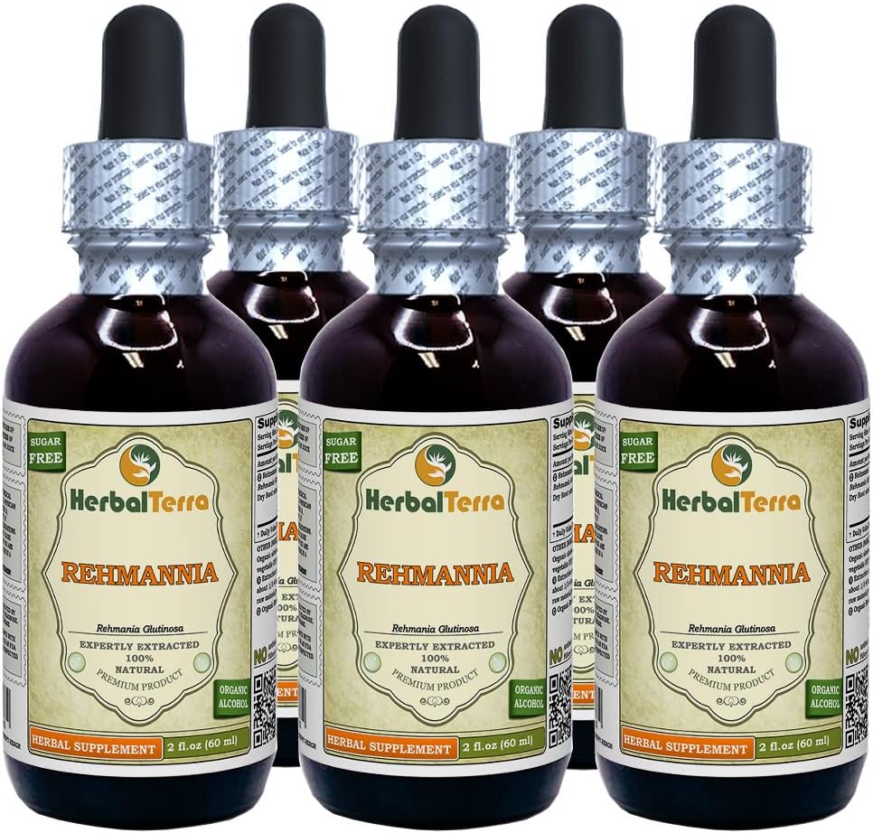 Rehmannia (Rehmania Glutinosa) Glycerite, Organic Dried Roots Alcohol-Free Liquid Extract (Brand Name: HerbalTerra, Proudly Made in USA) 2x2 fl.oz (2x60 ml)