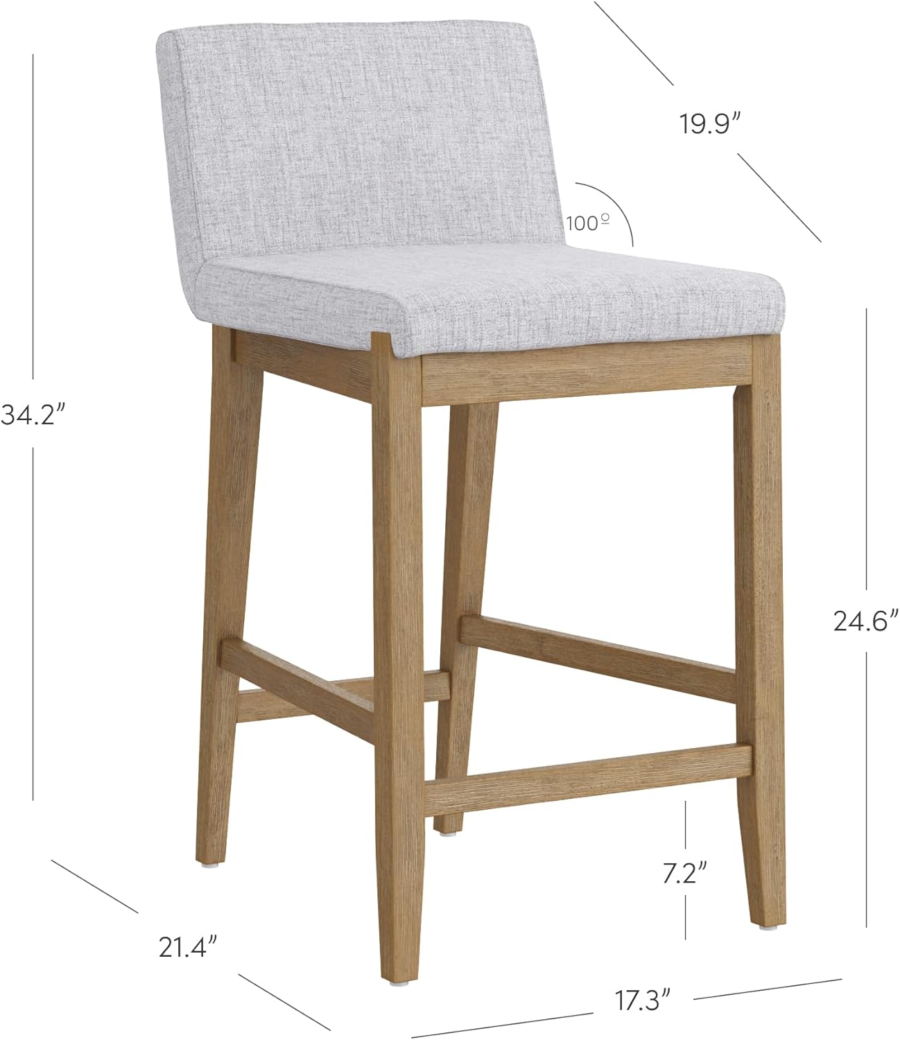 nathan james gracie modern bar stool counter height barstool with back, upholstered kitchen island stool with solid wood legs, gray/light brown brown/grey counter height - single