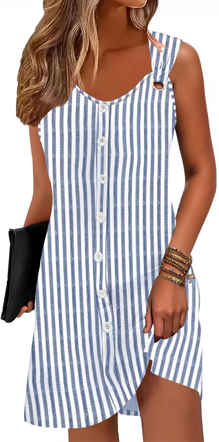 Disamer Summer Dresses for Women 2026 Sundresses Beach Swimsuit Coverups Vacation Sleeveless Button Down Spring Sun Dress
