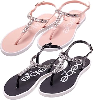 bebe Girls Sandals - 1 Pack or 2 Pack Open Toe Summer Dress Flat Thong Girls T Strap Sandals with Ankle Strap for Little Kids