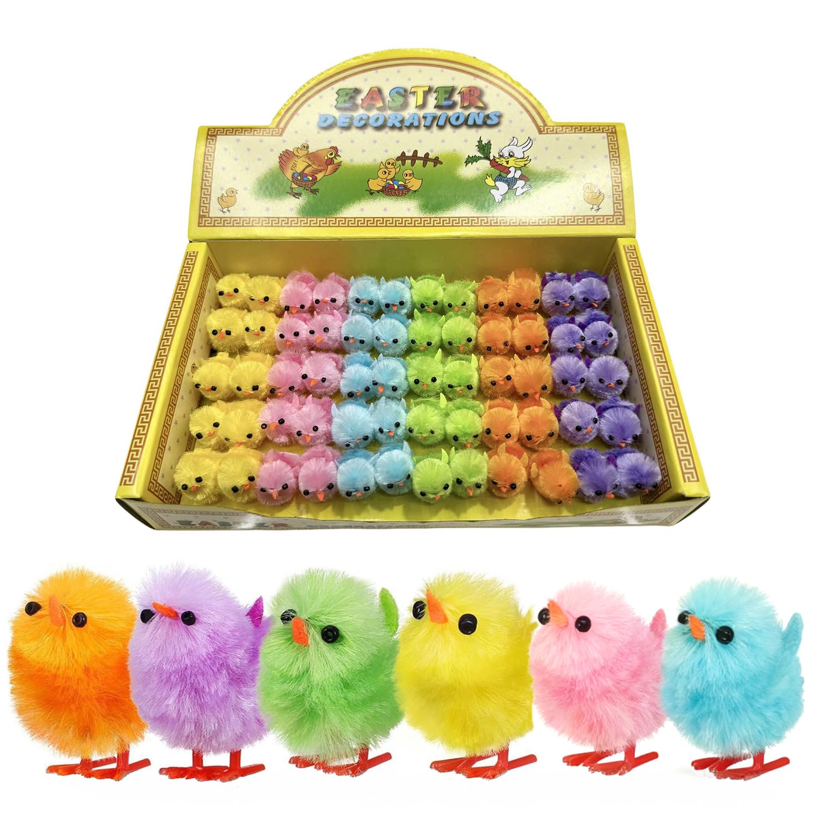 Yuanvellora Multi-Coloured Easter Chicks – 60Pcs Coloured Fluffy Chicks For Easter, 6 Colours Included Yellow, Blue, Green, Orange, Pink, Purple, Perfect For Cake Decorations, Easter Bonnet Crafts, Egg Hunts & Arts And Crafts