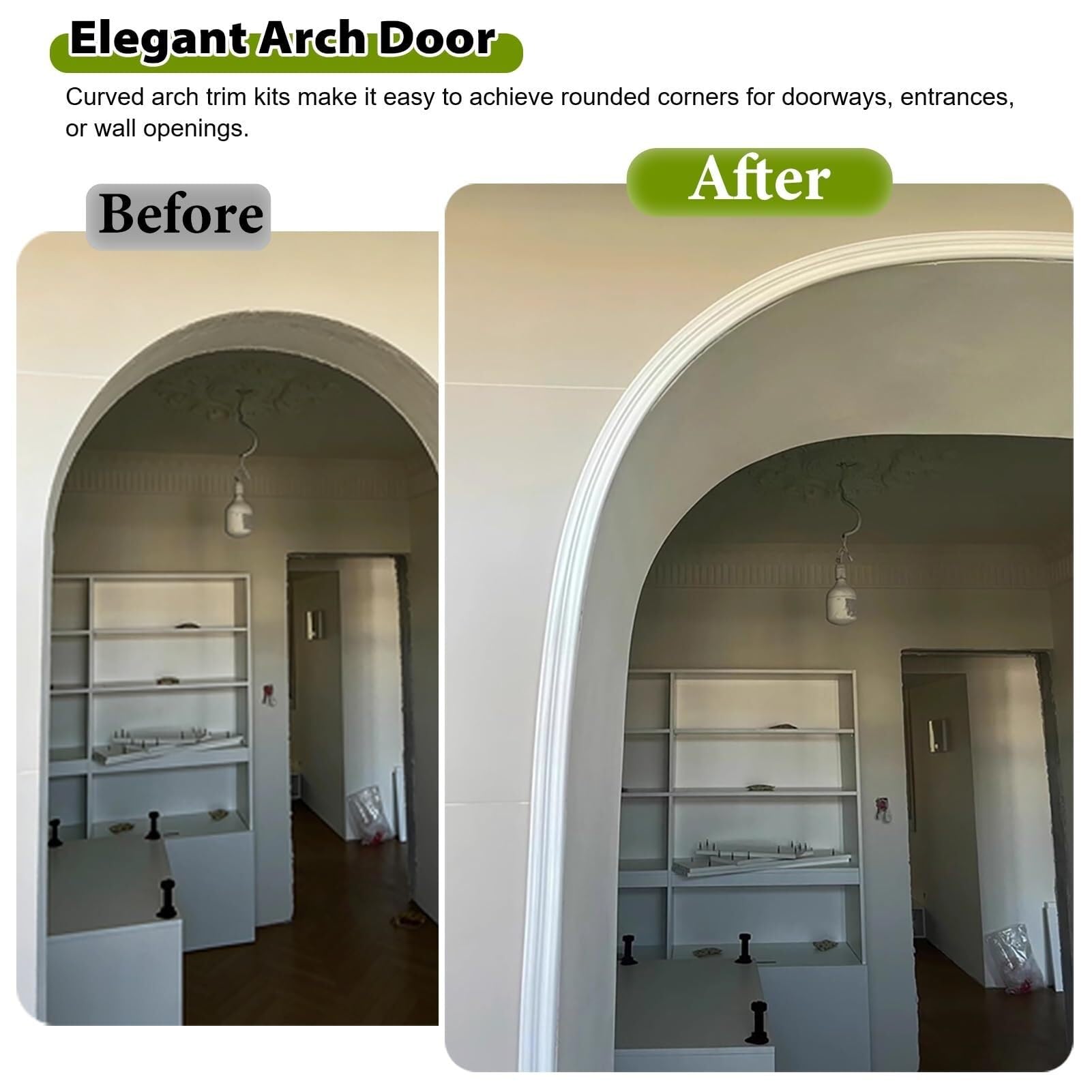 Moldura en forma de arco 3D recortable para marcos de puerta 1-10m | Arco precurvado blanco de PVC pintable decorativo para paredes interiores(W 5cm(2"),L7m/23ft)
