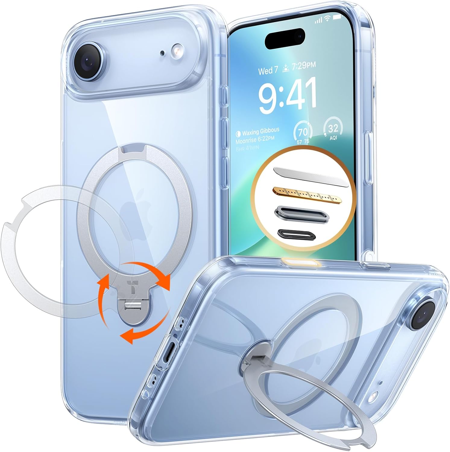TORRAS Q3 Spin for iPhone Air Case, Patented 360 Magnetic Stand, Fit for MagSafe, Built-in Ring Holder Kickstand, Rugged Military-Grade Protective Case for iPhone 17 Air, Camera Control Button, Clear for iPhone 17 Air Clear